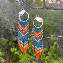 Load image into Gallery viewer, Sterling Silver Danglers with Orange Beaded Fringe Earrings