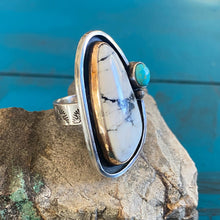 Load image into Gallery viewer, White Buffalo Turquoise Sterling Silver and Copper Size 6.5
