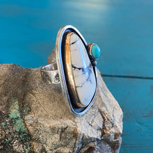 Load image into Gallery viewer, White Buffalo Turquoise Sterling Silver and Copper Size 6.5