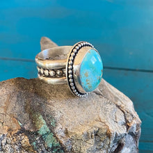 Load image into Gallery viewer, Blue Hubei Turquoise Sterling Silver Chunky Ring Size 9
