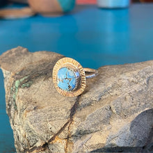 Load image into Gallery viewer, Turquoise Brass Sterling Silver Ring Size 6 3/4