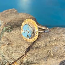 Load image into Gallery viewer, Turquoise Brass Sterling Silver Ring Size 6 3/4