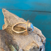 Load image into Gallery viewer, Turquoise Brass Sterling Silver Ring Size 6 3/4