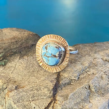 Load image into Gallery viewer, Turquoise Brass Sterling Silver Ring Size 6 3/4