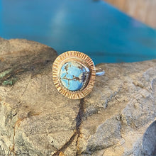 Load image into Gallery viewer, Turquoise Brass Sterling Silver Ring Size 6 3/4