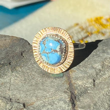 Load image into Gallery viewer, Turquoise Brass Sterling Silver Ring Size 6 3/4