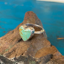 Load image into Gallery viewer, Heart Shaped Kingman Turquoise and Sterling Silver Ring Size 6