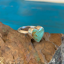 Load image into Gallery viewer, Heart Shaped Kingman Turquoise and Sterling Silver Ring Size 6