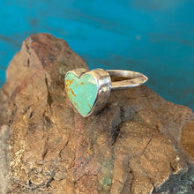 Load image into Gallery viewer, Heart Shaped Kingman Turquoise and Sterling Silver Ring Size 6