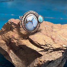 Load image into Gallery viewer, Turquoise Sterling Silver and Gold Plated Ring Size 7.5