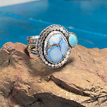 Load image into Gallery viewer, Turquoise Sterling Silver and Gold Plated Ring Size 7.5