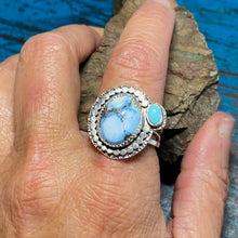 Load image into Gallery viewer, Turquoise Sterling Silver and Gold Plated Ring Size 7.5