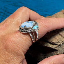 Load image into Gallery viewer, Turquoise Sterling Silver and Gold Plated Ring Size 7.5