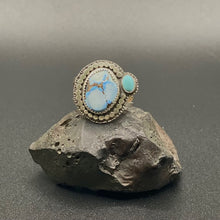 Load image into Gallery viewer, Turquoise Sterling Silver and Gold Plated Ring Size 7.5