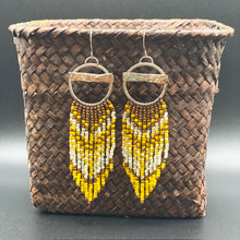 Load image into Gallery viewer, Sterling Silver Danglers with Yellow Seed Bead Fringe