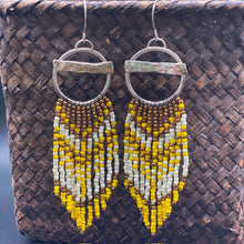 Load image into Gallery viewer, Sterling Silver Danglers with Yellow Seed Bead Fringe