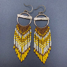 Load image into Gallery viewer, Sterling Silver Danglers with Yellow Seed Bead Fringe