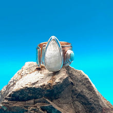 Load image into Gallery viewer, Moonstone Teardrop Brass Sterling Silver and Turquoise Rustic Ring