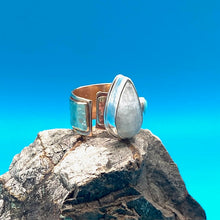 Load image into Gallery viewer, Moonstone Teardrop Brass Sterling Silver and Turquoise Rustic Ring