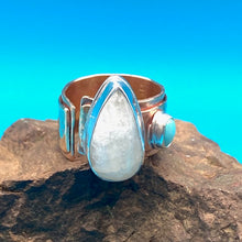 Load image into Gallery viewer, Moonstone Teardrop Brass Sterling Silver and Turquoise Rustic Ring