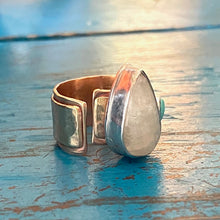 Load image into Gallery viewer, Moonstone Teardrop Brass Sterling Silver and Turquoise Rustic Ring