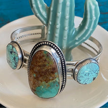 Load image into Gallery viewer, Sterling Silver and Vintage 70's Turquoise Stone Bracelet