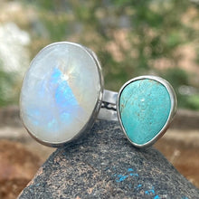 Load image into Gallery viewer, Moonstone and Turquoise Sterling Silver Chunky Dual Adjustable Ring