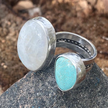 Load image into Gallery viewer, Moonstone and Turquoise Sterling Silver Chunky Dual Adjustable Ring
