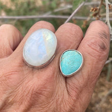 Load image into Gallery viewer, Moonstone and Turquoise Sterling Silver Chunky Dual Adjustable Ring