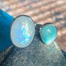Load image into Gallery viewer, Moonstone and Turquoise Sterling Silver Chunky Dual Adjustable Ring