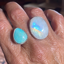 Load image into Gallery viewer, Moonstone and Turquoise Sterling Silver Chunky Dual Adjustable Ring