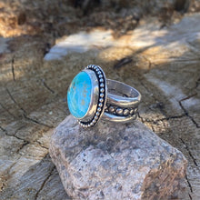 Load image into Gallery viewer, Blue Hubei Turquoise Sterling Silver Chunky Ring Size 9