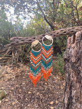 Load image into Gallery viewer, Sterling Silver Danglers with Orange Beaded Fringe Earrings