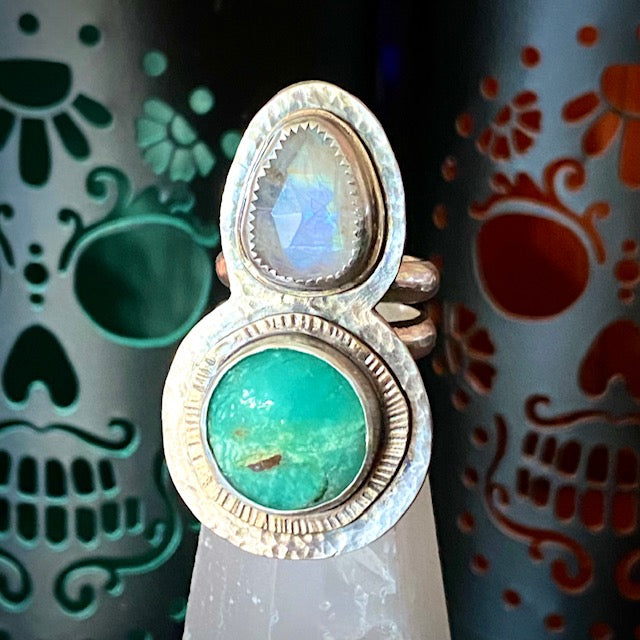 Sterling Silver Chrysoprase and Moonstone Insider Ring