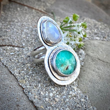 Load image into Gallery viewer, Sterling Silver Chrysoprase and Moonstone Insider Ring
